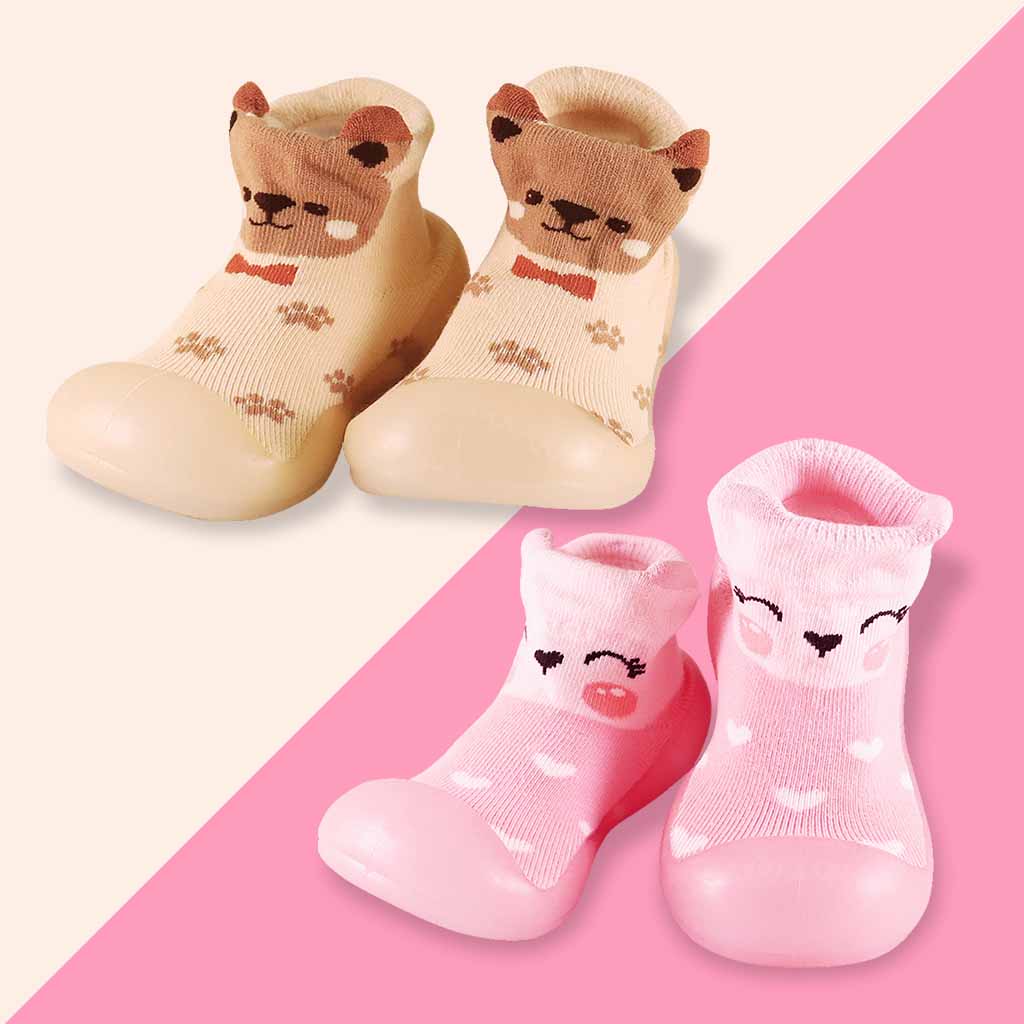 Muunjoo Joie Non Slip Baby Sock Shoes Pink Brown